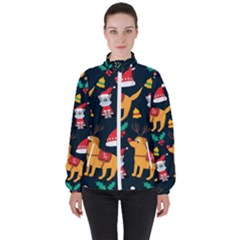 Funny Christmas Pattern Background Women s High Neck Windbreaker by Ket1n9