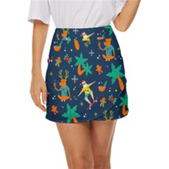 Colorful Funny Christmas Pattern Mini Front Wrap Skirt by Ket1n9