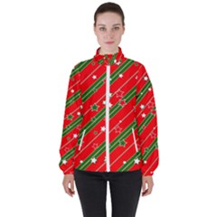 Christmas Paper Star Texture Women s High Neck Windbreaker by Ket1n9