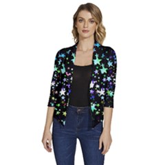 Christmas Star Gloss Lights Light Women s Draped Front 3/4 Sleeve Shawl Collar Jacket by Ket1n9