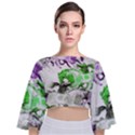 Horse-horses-animal-world-green Tie Back Butterfly Sleeve Chiffon Top View1