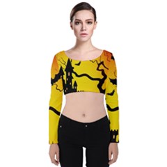 Halloween Night Terrors Velvet Long Sleeve Crop Top by Ket1n9