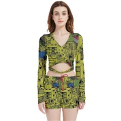 Technology Circuit Board Velvet Wrap Crop Top And Shorts Set by Ket1n9