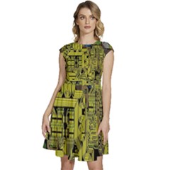 Technology Circuit Board Cap Sleeve High Waist Dress by Ket1n9