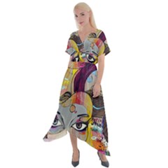 Graffiti-mural-street-art-painting Cross Front Sharkbite Hem Maxi Dress by Ket1n9