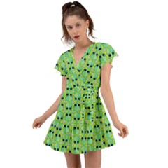 Alien Pattern- Flutter Sleeve Wrap Dress by Ket1n9