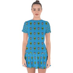 Alien Pattern Drop Hem Mini Chiffon Dress by Ket1n9