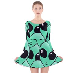 Art Alien Pattern Long Sleeve Velvet Skater Dress by Ket1n9