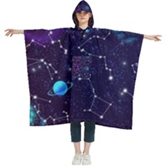 Realistic-night-sky-poster-with-constellations Women s Hooded Rain Ponchos by Ket1n9