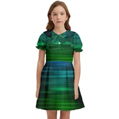 Blue And Green Lines Kids  Bow Tie Puff Sleeve Dress by Ket1n9