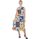 Mexican-talavera-pattern-ceramic-tiles-with-flower-leaves-bird-ornaments-traditional-majolica-style- Midi Tie-Back Chiffon Dress View1