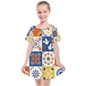 Mexican-talavera-pattern-ceramic-tiles-with-flower-leaves-bird-ornaments-traditional-majolica-style- Kids  Smock Dress View1