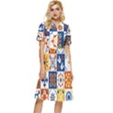 Mexican-talavera-pattern-ceramic-tiles-with-flower-leaves-bird-ornaments-traditional-majolica-style- Button Top Knee Length Dress View1