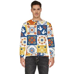 Mexican-talavera-pattern-ceramic-tiles-with-flower-leaves-bird-ornaments-traditional-majolica-style- Men s Fleece Sweatshirt by Ket1n9