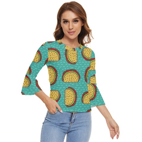 Taco-drawing-background-mexican-fast-food-pattern Bell Sleeve Top by Ket1n9