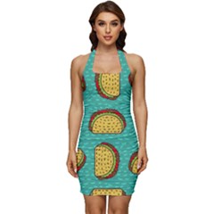 Taco-drawing-background-mexican-fast-food-pattern Sleeveless Wide Square Neckline Ruched Bodycon Dress by Ket1n9