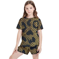 Metallic Snake Skin Pattern Kids  T-shirt And Sports Shorts Set by Ket1n9