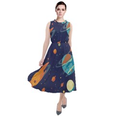 Space Galaxy Planet Universe Stars Night Fantasy Round Neck Boho Dress by Ket1n9