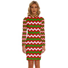 Christmas-paper-scrapbooking-pattern- Long Sleeve Shirt Collar Bodycon Dress by Grandong