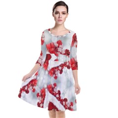 Christmas-background-tile-gifts Quarter Sleeve Waist Band Dress by Grandong