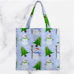 New Year Christmas Snowman Pattern, Zipper Grocery Tote Bag by Grandong