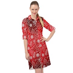 Christmas Pattern Red Long Sleeve Mini Shirt Dress by Grandong