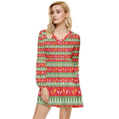 Christmas-papers-red-and-green Tiered Long Sleeve Mini Dress by Grandong