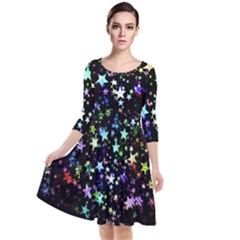 Christmas-star-gloss-lights-light Quarter Sleeve Waist Band Dress by Grandong