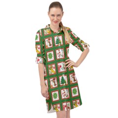 Christmas-paper-christmas-pattern Long Sleeve Mini Shirt Dress by Grandong