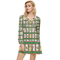 Christmas-paper-christmas-pattern Tiered Long Sleeve Mini Dress by Grandong