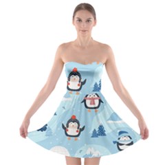 Christmas-seamless-pattern-with-penguin Strapless Bra Top Dress by Grandong