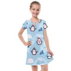 Christmas-seamless-pattern-with-penguin Kids  Cross Web Dress by Grandong