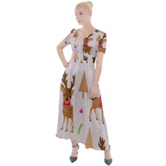 Christmas-seamless-pattern-with-reindeer Button Up Short Sleeve Maxi Dress by Grandong