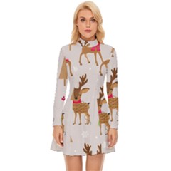 Christmas-seamless-pattern-with-reindeer Long Sleeve Velour Longline Dress by Grandong