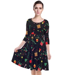 Christmas Pattern Texture Colorful Wallpaper Quarter Sleeve Waist Band Dress by Grandong