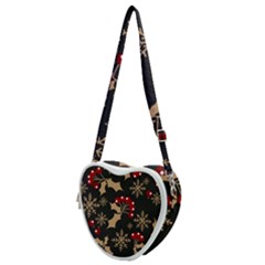 Christmas-pattern-with-snowflakes-berries Heart Shoulder Bag by Grandong