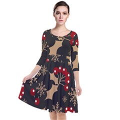 Christmas-pattern-with-snowflakes-berries Quarter Sleeve Waist Band Dress by Grandong