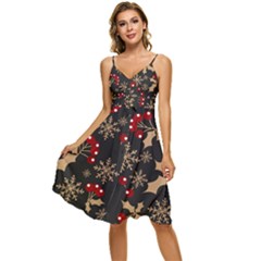 Christmas-pattern-with-snowflakes-berries Sleeveless Tie Front Chiffon Dress by Grandong