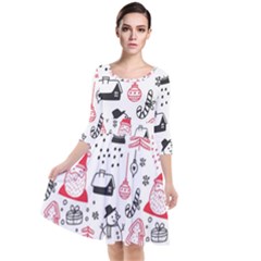 Christmas-themed-seamless-pattern Quarter Sleeve Waist Band Dress by Grandong