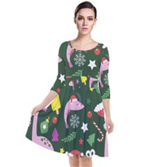 Colorful-funny-christmas-pattern   --- Quarter Sleeve Waist Band Dress by Grandong