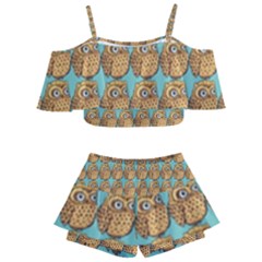 Owl Bird Cartoon Kids  Off Shoulder Skirt Bikini by Grandong