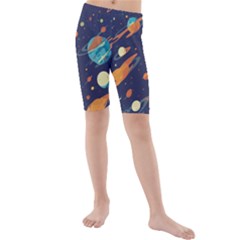 Space Galaxy Planet Universe Stars Night Fantasy Kids  Mid Length Swim Shorts by Grandong