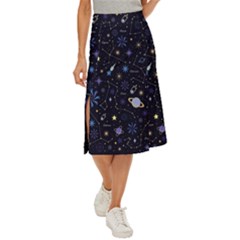 Starry Night  Space Constellations  Stars  Galaxy  Universe Graphic  Illustration Midi Panel Skirt by Grandong