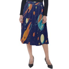 Space Galaxy Planet Universe Stars Night Fantasy Classic Velour Midi Skirt  by Grandong