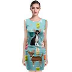 Chihuahua Bubble Kawaii Boba Tea Cute Dog Sleeveless Velvet Midi Dress by Grandong