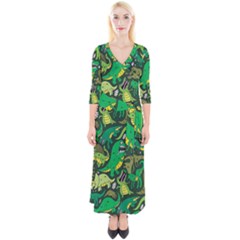 Dino Kawaii Quarter Sleeve Wrap Maxi Dress by Grandong