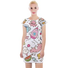 Set-kawaii-doodles -- Cap Sleeve Bodycon Dress by Grandong