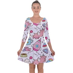 Set-kawaii-doodles -- Quarter Sleeve Skater Dress by Grandong