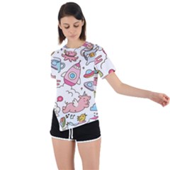 Set-kawaii-doodles -- Asymmetrical Short Sleeve Sports T-shirt by Grandong