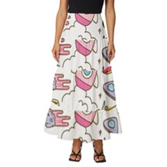 Set-kawaii-doodles -- Tiered Ruffle Maxi Skirt by Grandong